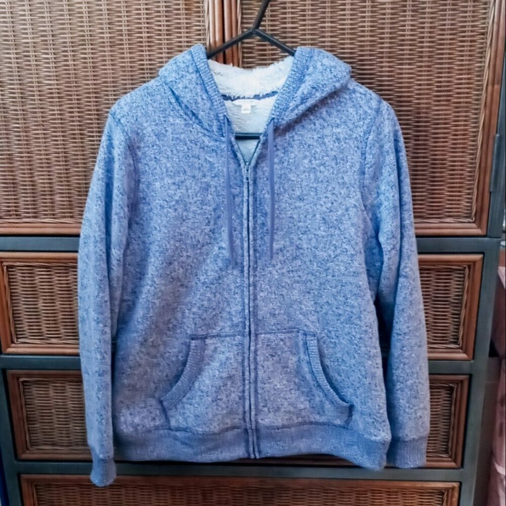Sonoma Lavender Heathered Cozy Faux Sherpa Lined Zip Pockets Hoodie Woman's L - Picture 2 of 16